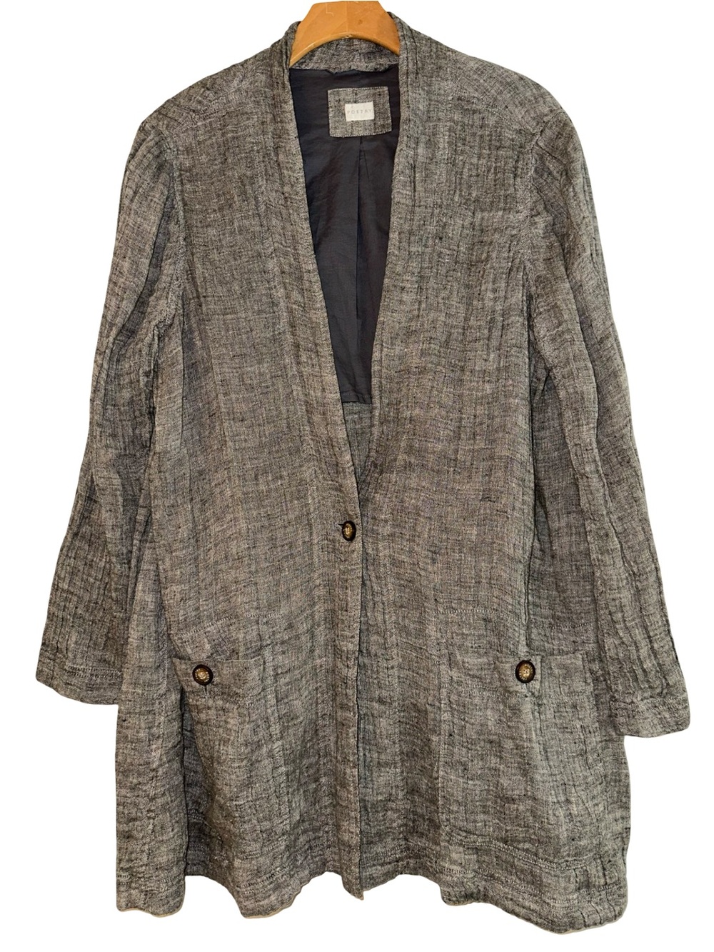 Poetry Women’s Size 12 Gray Black Textured Linen One Button Front Jacket